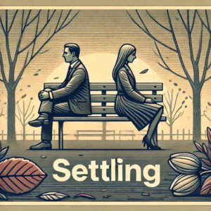 DALL·E 2024 06 24 13.10.07 A thumbnail depicting the concept of 'settling' in relationships. Show a couple sitting on a bench, looking away from each other, with a somber and re